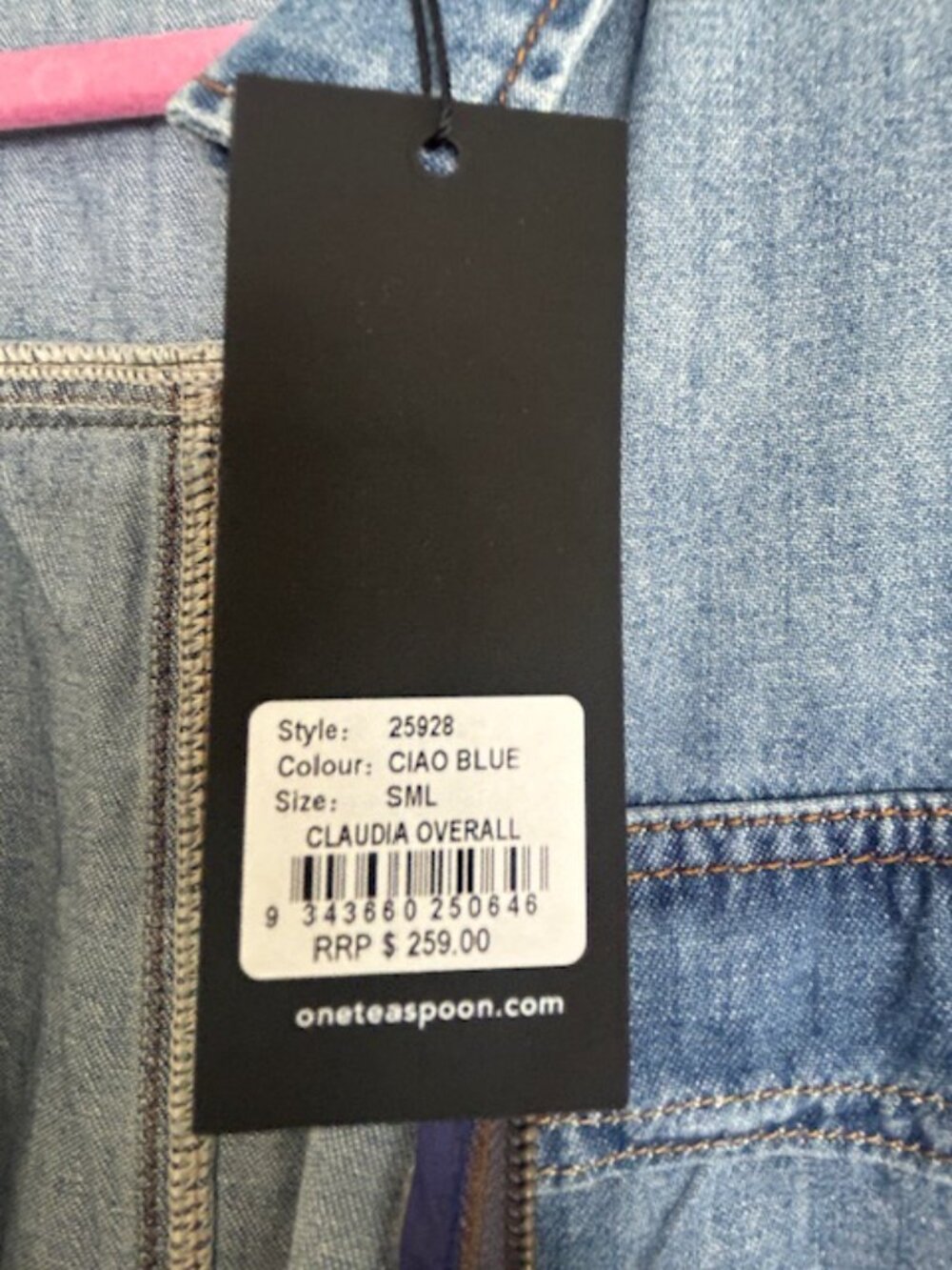 One Teaspoon Claudia Ciao Blue Long Length Zip Tie Fitted Denim Overalls NWT - Picture 6 of 16